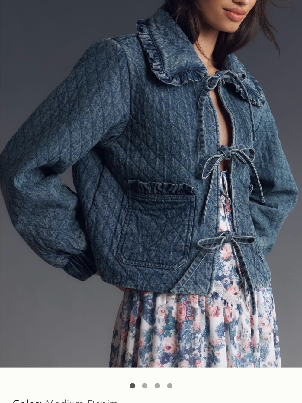 Anthropologie Denim Quilted Tie-Front Jacket